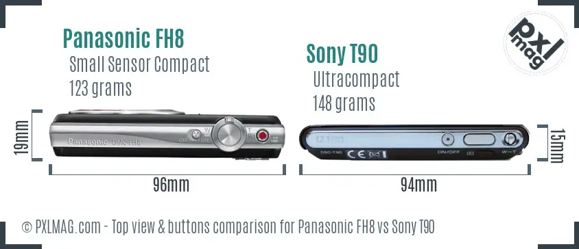 Panasonic FH8 vs Sony T90 top view buttons comparison