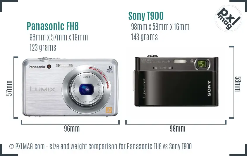 Panasonic FH8 vs Sony T900 size comparison