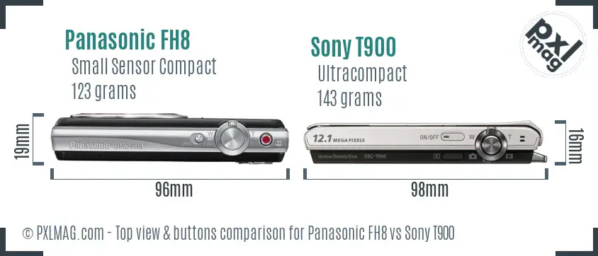 Panasonic FH8 vs Sony T900 top view buttons comparison