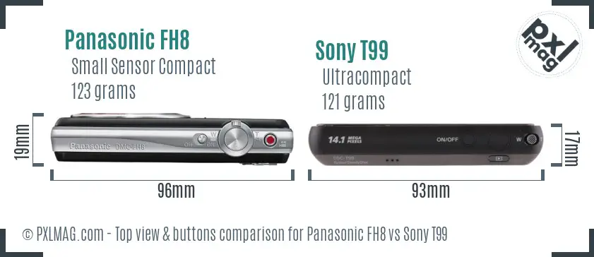 Panasonic FH8 vs Sony T99 top view buttons comparison