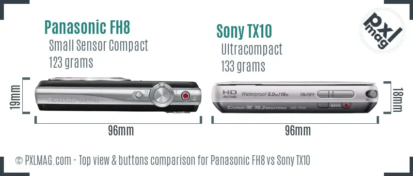 Panasonic FH8 vs Sony TX10 top view buttons comparison