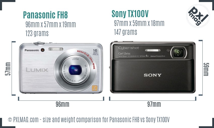 Panasonic FH8 vs Sony TX100V size comparison