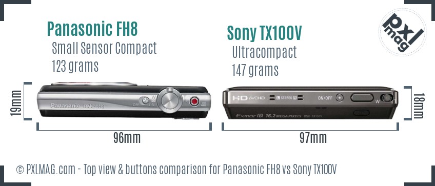 Panasonic FH8 vs Sony TX100V top view buttons comparison