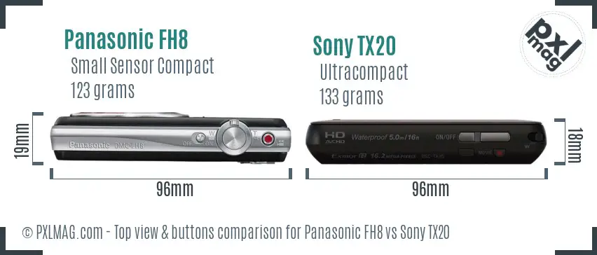 Panasonic FH8 vs Sony TX20 top view buttons comparison