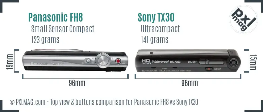 Panasonic FH8 vs Sony TX30 top view buttons comparison