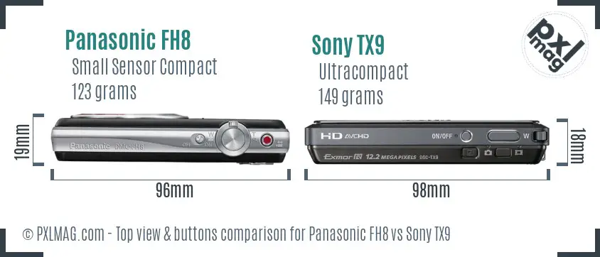 Panasonic FH8 vs Sony TX9 top view buttons comparison