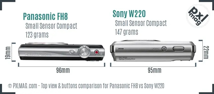 Panasonic FH8 vs Sony W220 top view buttons comparison