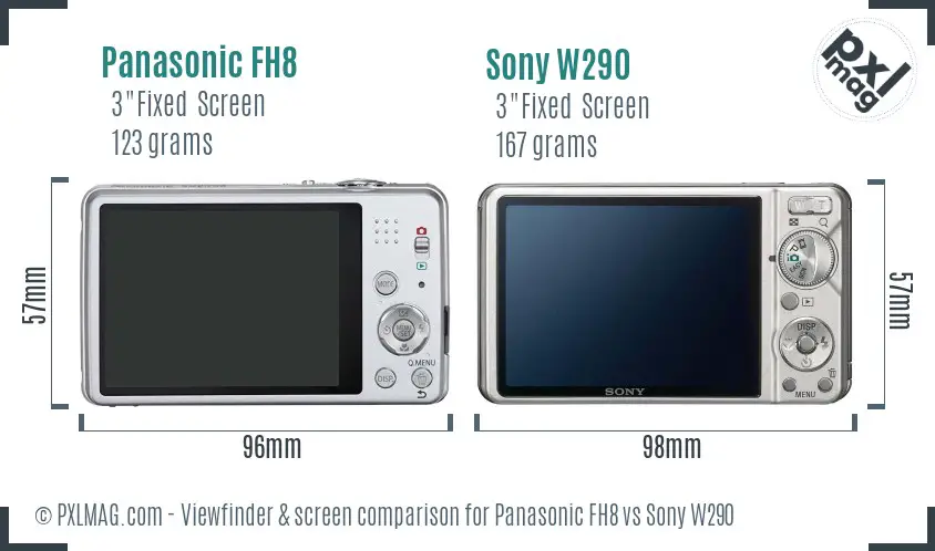 Panasonic FH8 vs Sony W290 Screen and Viewfinder comparison