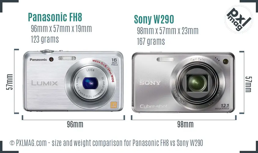 Panasonic FH8 vs Sony W290 size comparison