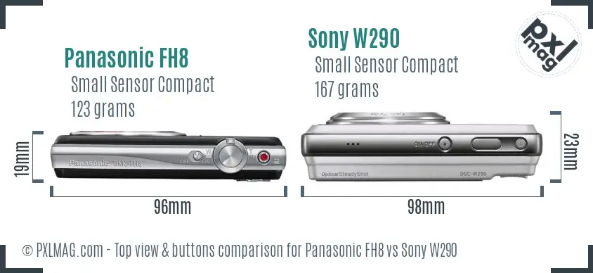 Panasonic FH8 vs Sony W290 top view buttons comparison
