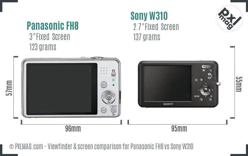 Panasonic FH8 vs Sony W310 Screen and Viewfinder comparison