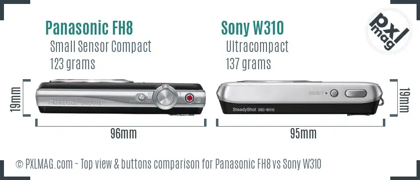 Panasonic FH8 vs Sony W310 top view buttons comparison
