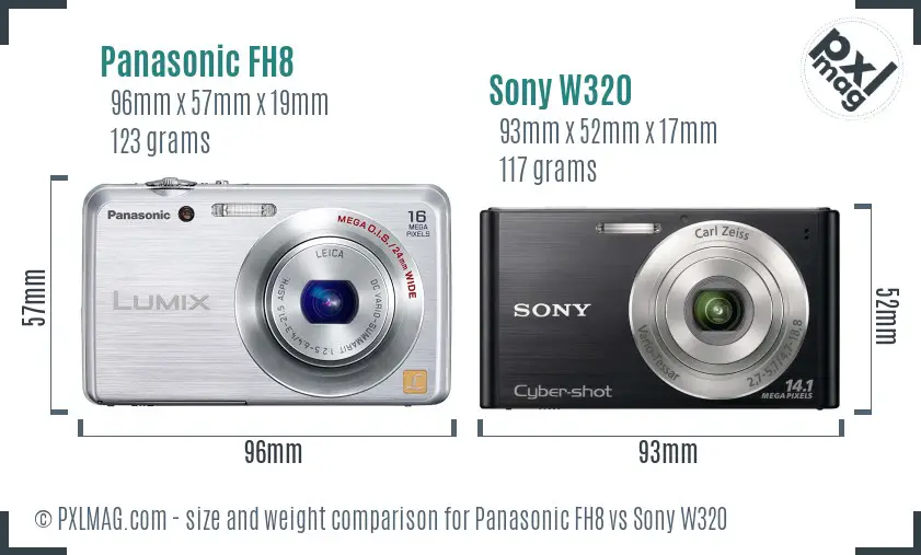 Panasonic FH8 vs Sony W320 size comparison