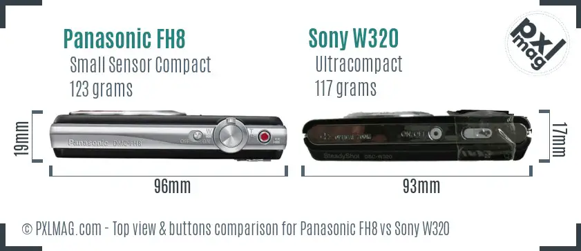 Panasonic FH8 vs Sony W320 top view buttons comparison