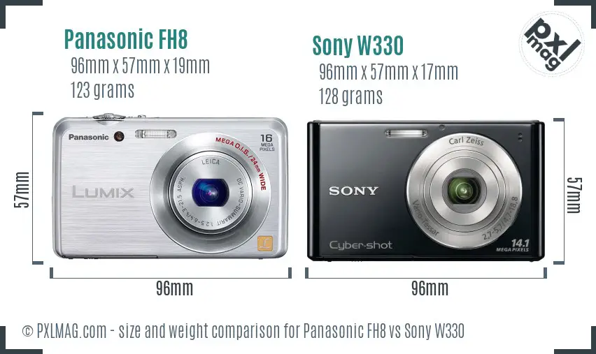 Panasonic FH8 vs Sony W330 size comparison
