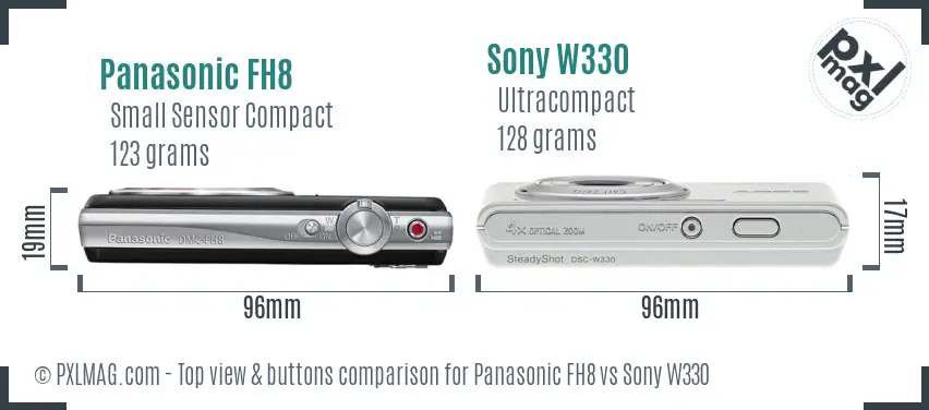 Panasonic FH8 vs Sony W330 top view buttons comparison