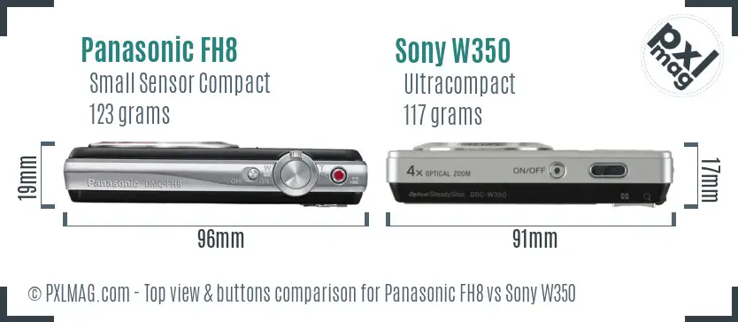 Panasonic FH8 vs Sony W350 top view buttons comparison Panasonic FH8 vs Sony W350 top view buttons comparison