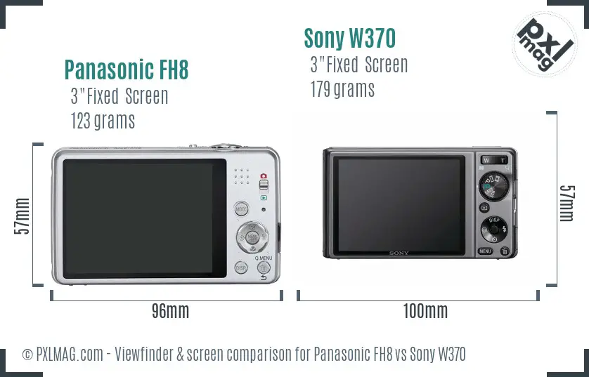 Panasonic FH8 vs Sony W370 Screen and Viewfinder comparison