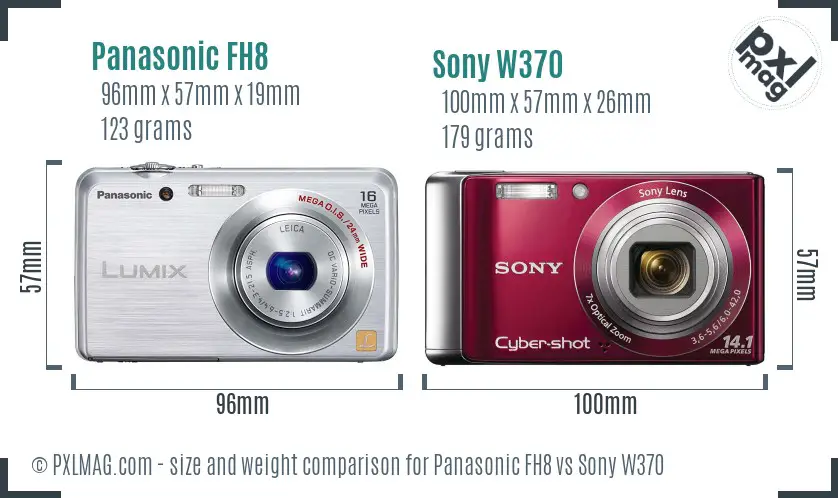 Panasonic FH8 vs Sony W370 size comparison