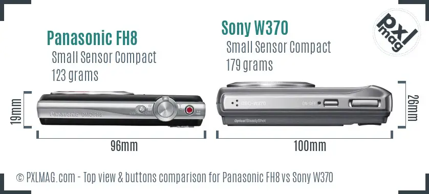 Panasonic FH8 vs Sony W370 top view buttons comparison