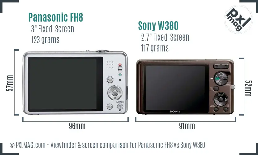 Panasonic FH8 vs Sony W380 Screen and Viewfinder comparison