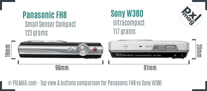 Panasonic FH8 vs Sony W380 top view buttons comparison