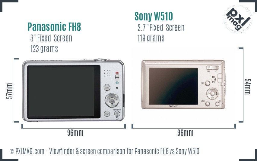 Panasonic FH8 vs Sony W510 Screen and Viewfinder comparison