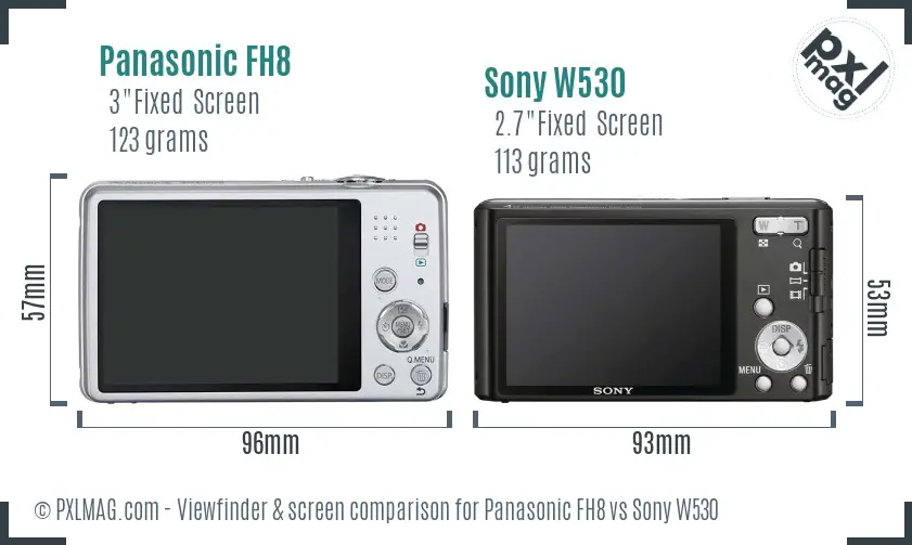 Panasonic FH8 vs Sony W530 Screen and Viewfinder comparison