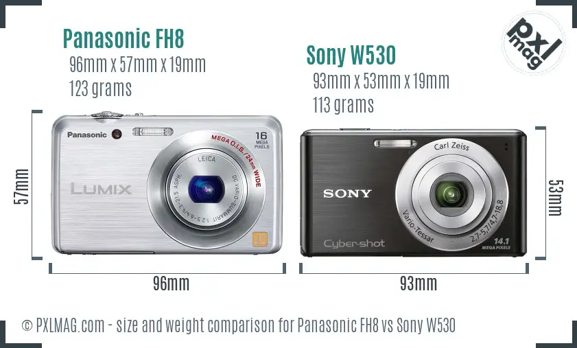 Panasonic FH8 vs Sony W530 size comparison