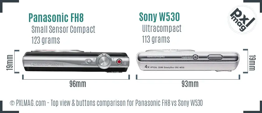 Panasonic FH8 vs Sony W530 top view buttons comparison