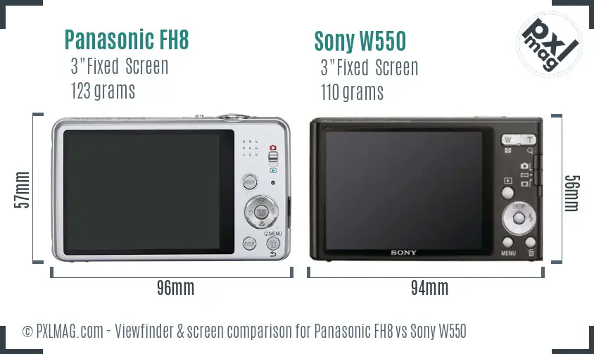 Panasonic FH8 vs Sony W550 Screen and Viewfinder comparison