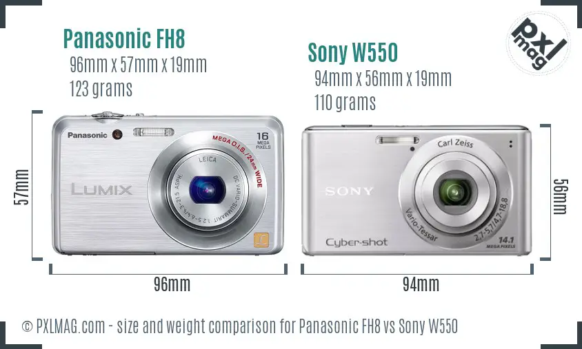 Panasonic FH8 vs Sony W550 size comparison