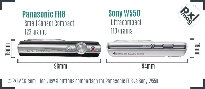 Panasonic FH8 vs Sony W550 top view buttons comparison