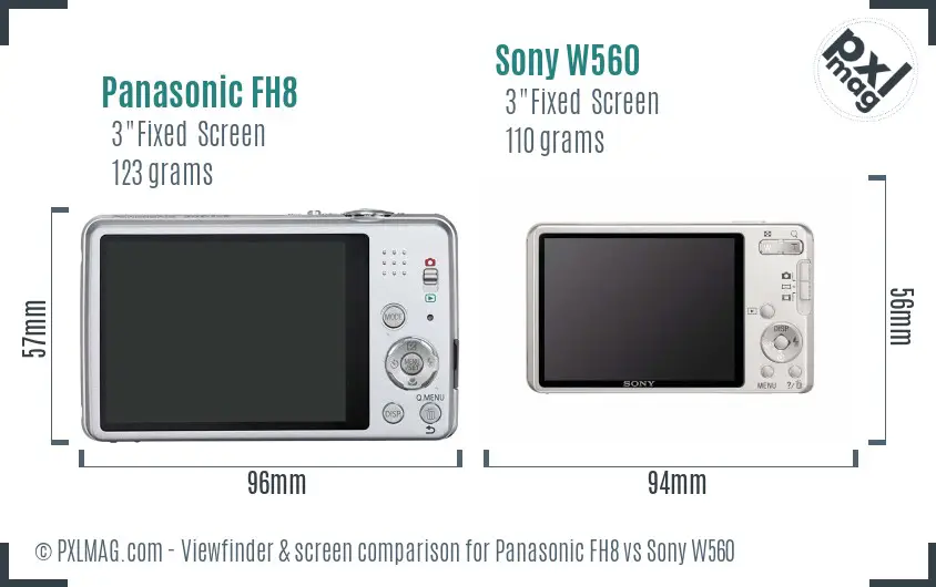 Panasonic FH8 vs Sony W560 Screen and Viewfinder comparison