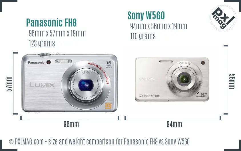 Panasonic FH8 vs Sony W560 size comparison