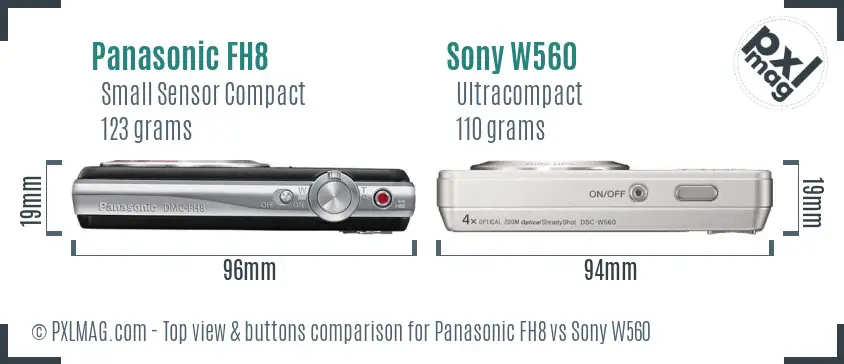 Panasonic FH8 vs Sony W560 top view buttons comparison