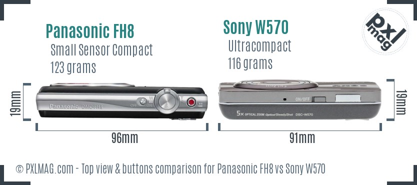 Panasonic FH8 vs Sony W570 top view buttons comparison