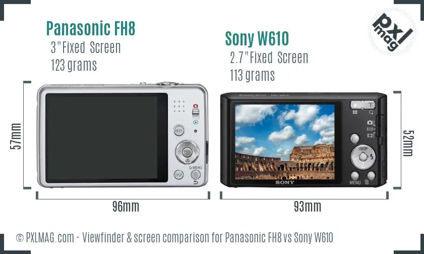 Panasonic FH8 vs Sony W610 Screen and Viewfinder comparison