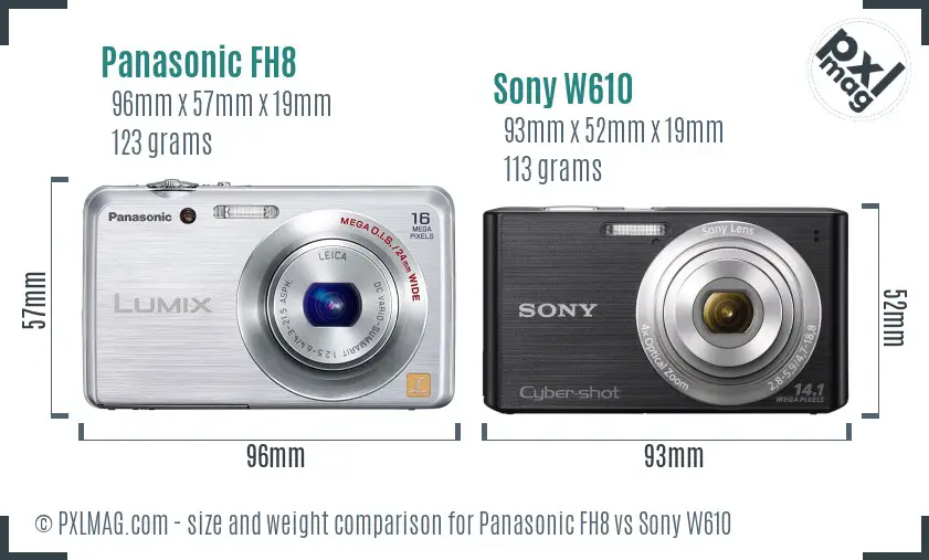 Panasonic FH8 vs Sony W610 size comparison