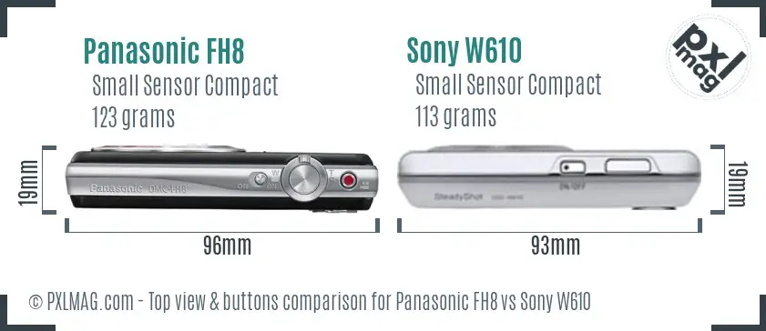 Panasonic FH8 vs Sony W610 top view buttons comparison