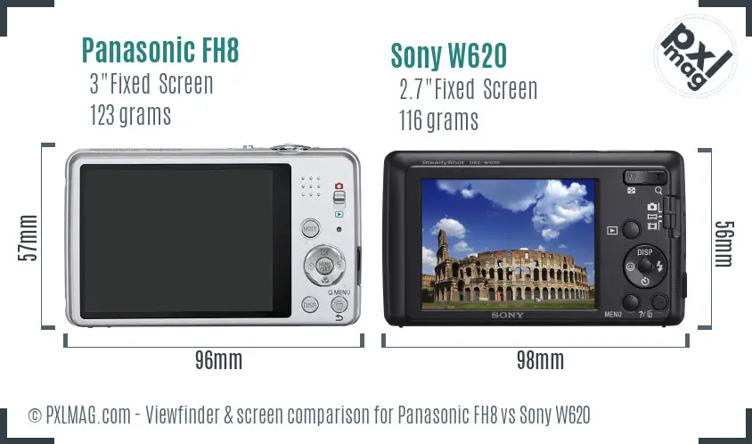 Panasonic FH8 vs Sony W620 Screen and Viewfinder comparison