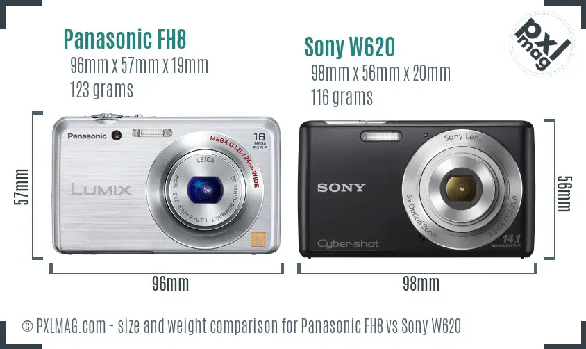 Panasonic FH8 vs Sony W620 size comparison