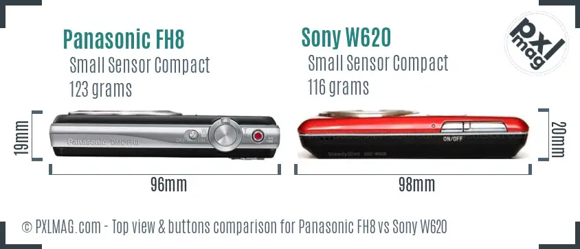 Panasonic FH8 vs Sony W620 top view buttons comparison