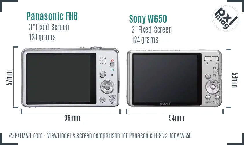Panasonic FH8 vs Sony W650 Screen and Viewfinder comparison