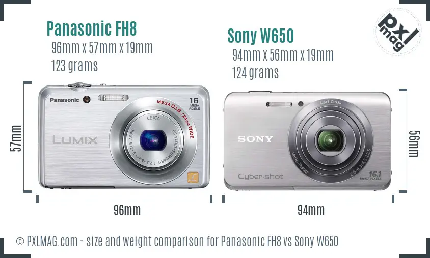 Panasonic FH8 vs Sony W650 size comparison