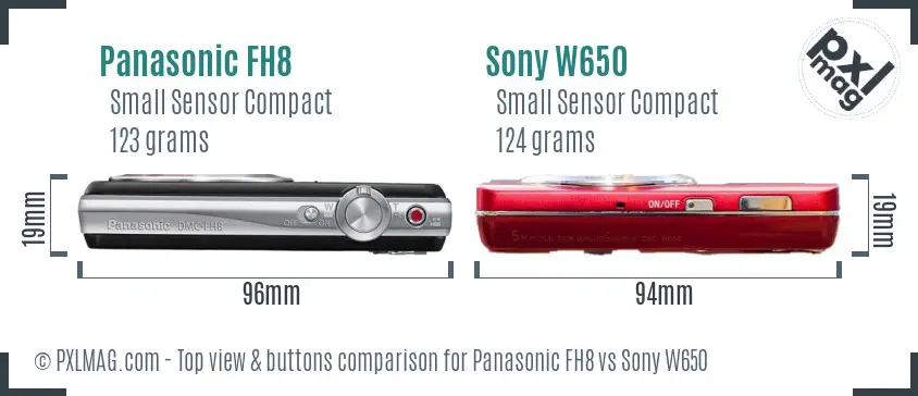 Panasonic FH8 vs Sony W650 top view buttons comparison