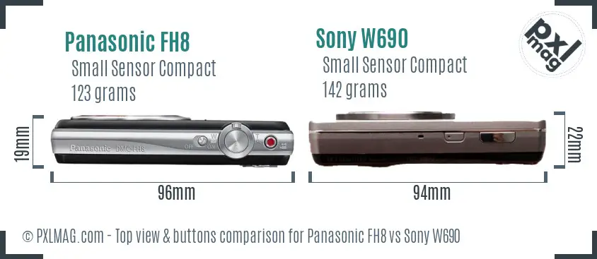 Panasonic FH8 vs Sony W690 top view buttons comparison