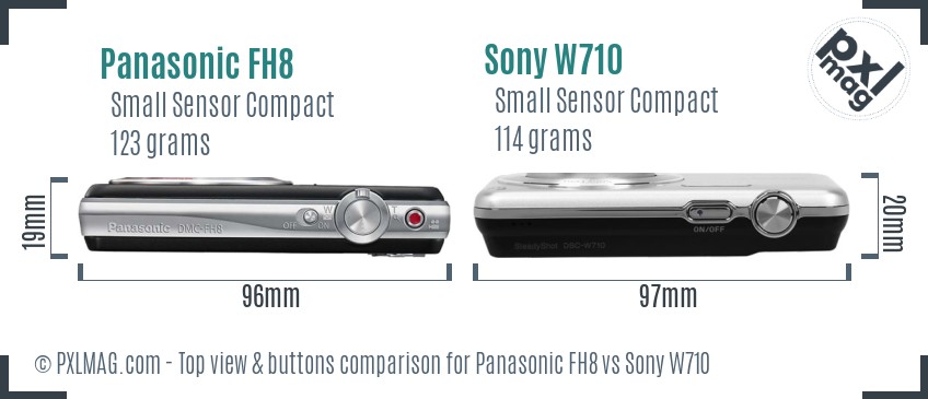 Panasonic FH8 vs Sony W710 top view buttons comparison