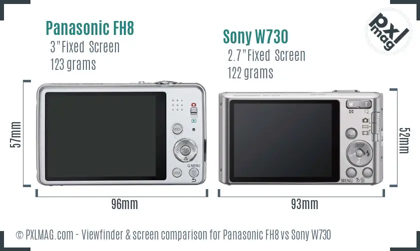 Panasonic FH8 vs Sony W730 Screen and Viewfinder comparison
