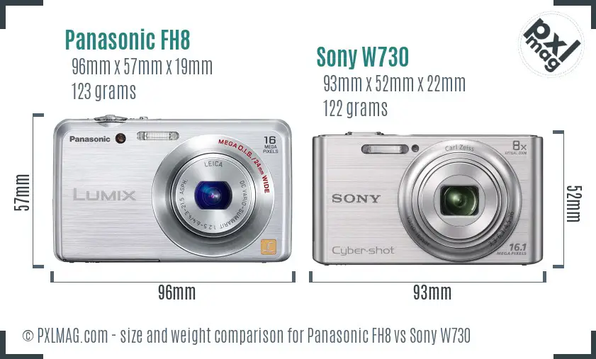 Panasonic FH8 vs Sony W730 size comparison